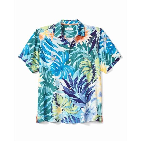 Tommy Bahama Men's Big & Tall Midnight Blooms Silk Camp Shirt - Evening Blue